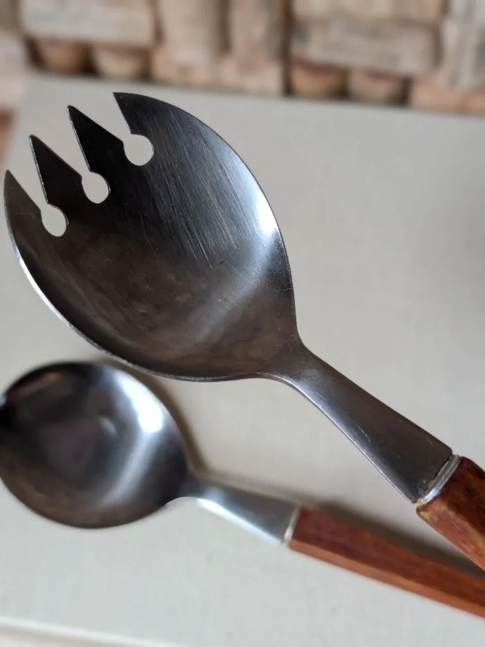Vintage Stainless Steel and Teak Salad Servers | Japan Mid Century Modern